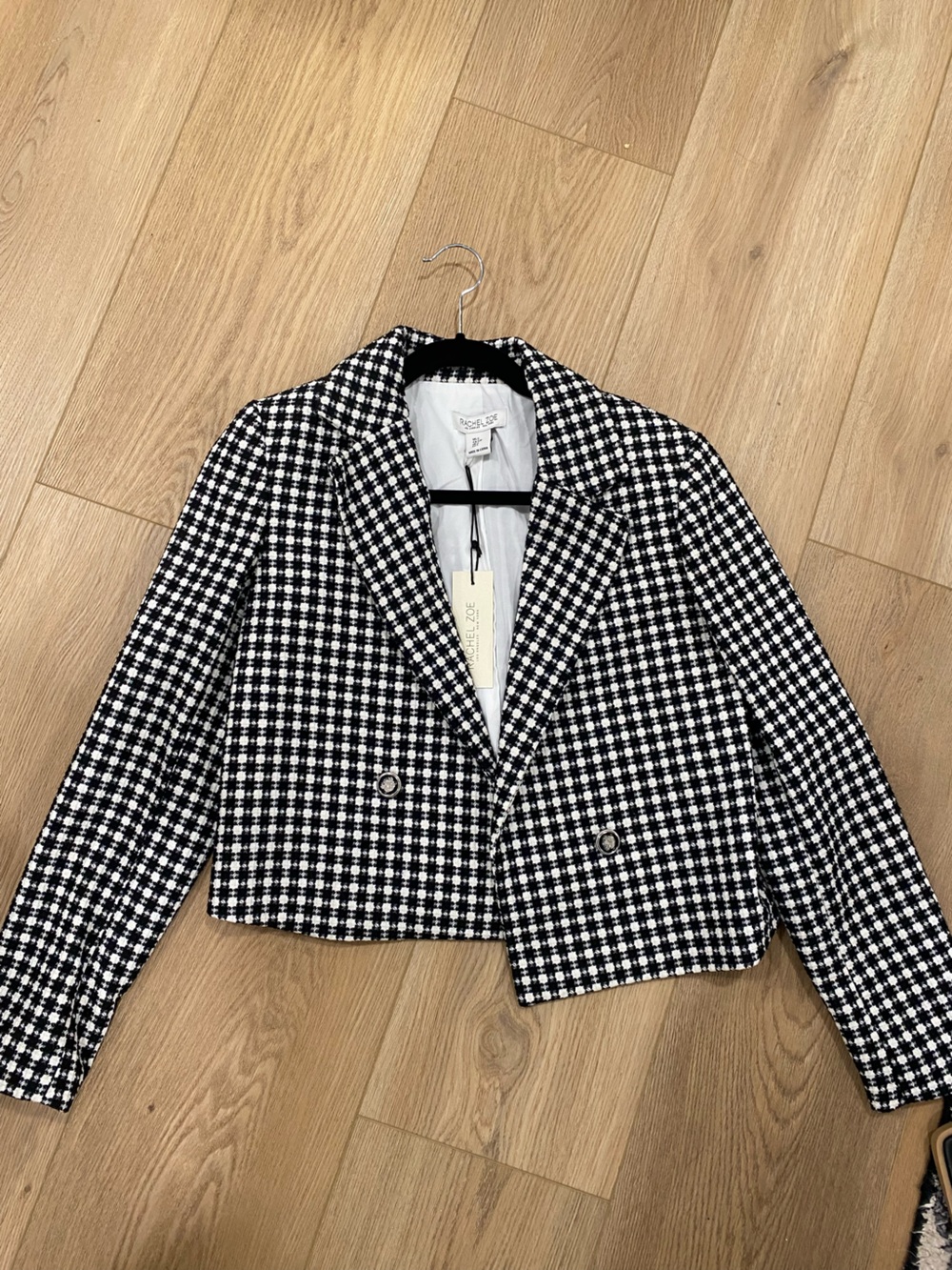 Rachel Zoe Black & White Cropped Check Blazer